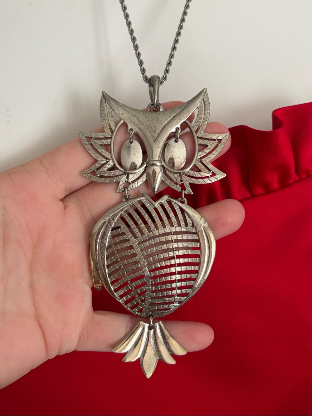 ALAN Silver-Tone Owl Pendant Necklace - Statement Women’s Jewelry